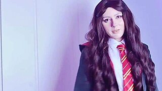 Big-Breasted Brunette Hermione Granger Relieves Study Burnout With Harry Potter's Big Dick