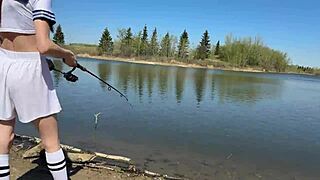 Young Angler Girl's Outdoor Fishing Trip After School.