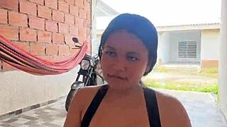 Colombian girlfriend pulls boyfriend's penis on street and sucks it close up