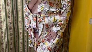 Fat milf wife masturbates solo in cuckold humiliation. Tits exposed, unknown pregnancy.