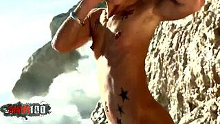 Blonde Nicky Wayne Undresses by the Sea