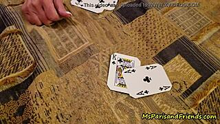 She loses the card game, clothes ripped off, nipples teased, shaved pussy close up.