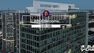 lady dee does a bbc interview outdoors, stripping in stockings for monster cock.