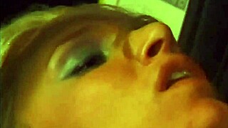 Blonde cougar swallows cum after deepthroat in car