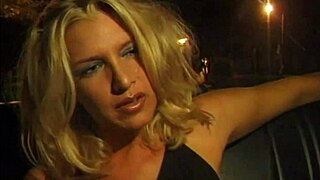 Blonde cougar swallows cum after deepthroat in car