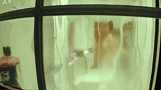 You watch your naked neighbour flashing wet pussy in the shower