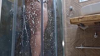 Hot sexy guy masturbating in shower with moans and cumshot