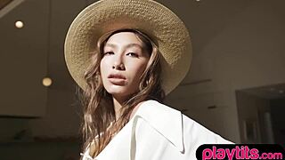 Hey, check out this petite latina babe stripping outdoors, ripping clothes to show her juicy tits