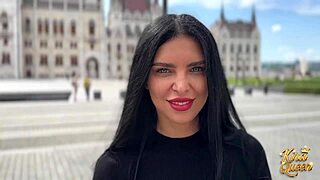 Kira Queen with Small Waist and Big Tits Strips for Tourist. Muscular Man Rips Clothes on Sofa for Raw Fucking.