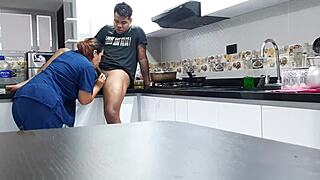 I convince the sexy latina employee to fuck hard in the kitchen