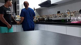 I convince the sexy latina employee to fuck hard in the kitchen