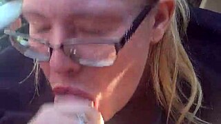 break time turns into deepthroat blowjobs for bbw amateurs with big tits, swallowing cum.