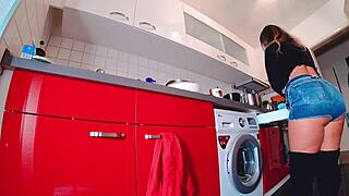 Steamy Tease in Short Jeans and Hot Pants with Curvy Ass