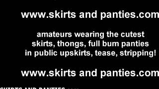 Redhead britney flashes her stripped panties and ass in the kitchen while teasing with upskirt