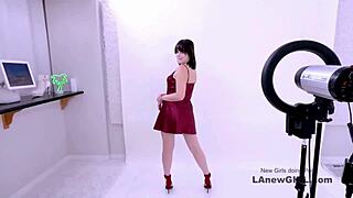 Brunette Model Auditions on Sofa with Bold Presence