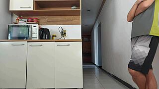 Risky sex with husband's friend while he showers