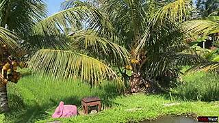 Beautiful Woman Enjoys Liquid Lunch with Cum on Face in Cafe
