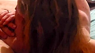 Sexy redhead intensely sucks and deepthroats cock, licking balls.