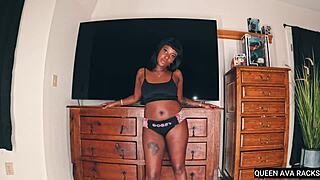 Queen Ava Teases with Her Big Butt in Lingerie! Ebony Beauty Shakes Ass for Fat Cock!