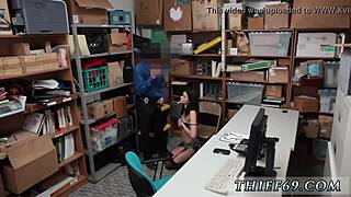 The petite teen in police uniform gets gangbanged by big cocks, caught on CCTV.