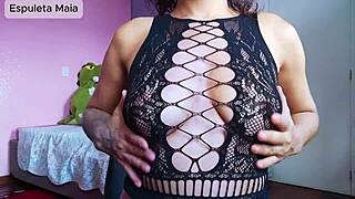 Hot Brunette Latina Gives Jerk Off Instructions With Dirty Talk In Lingerie.