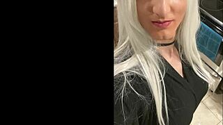 Platinum Blonde Crossdresser Enjoys Evening After Date. Relaxing In Private Setting.