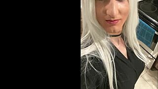Platinum Blonde Crossdresser Enjoys Evening After Date. Relaxing In Private Setting.