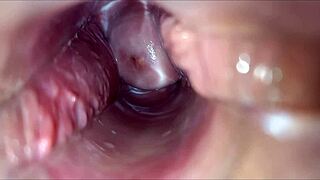 Close up of vaginal orgasm during intense pleasure.