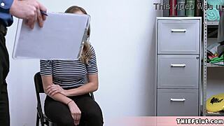 i'm the skinny teen shoplifter caught, now my pussy gets destroyed by the mall cop