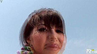 Skinny Japanese Chick Poses In Bikini For Beach Photoshoot Close-Up