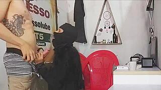 abby seduces tutor for doggystyle filling of her shaved wet pussy