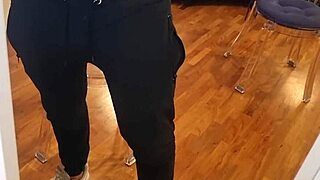 Pretty Glamour Babe Flashes Ass in Bedroom Striptease with Intense Cumshot