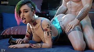 Judy Alvarez Shows Her Big Tits In Blowjob Compilation From 2077!