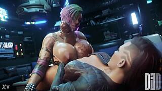 Judy Alvarez Shows Her Big Tits In Blowjob Compilation From 2077!