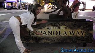 bigtits cougar with piercing bounces on big cock outdoors, getting handjob and assfucked hard.