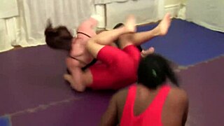 Veve lane engages in intense spandex wrestling match