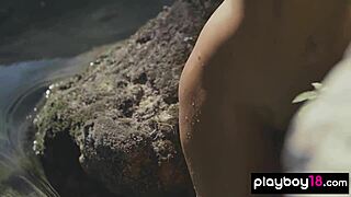 Skinny brunette nude Czech milf Anetta Keys undresses outdoor.