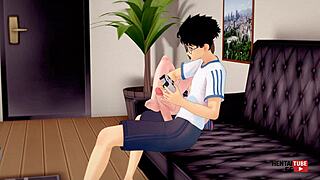 Okarun and Momo enjoy console gaming with hentai footjob fun