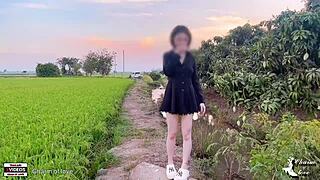 Young couples having sex in the middle of a rice field, feeling the thrill and connection