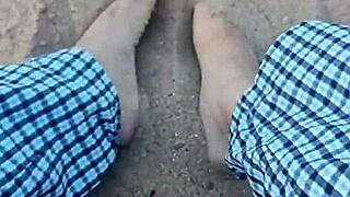 Barefoot Model's Feet in Sand for Sensory Foot Fetish in Nature