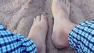 Barefoot Model's Feet in Sand for Sensory Foot Fetish in Nature