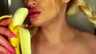 Horny College Girl Teasingly Sucks Banana With Big Tits