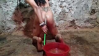 anal play with a cucumber for shemale ass