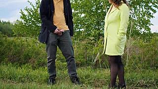 Risky encounter with a random woman outdoors