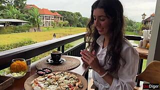 Walking With Cum On Face In Cafe - Girl Eats Pizza And Swallows Cum - Cumwalk