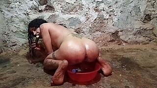 anal play with a cucumber for shemale ass
