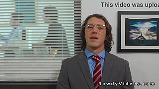 gay coworkers sucking big cocks and anal fucking bareback in the office handjob blowjob action