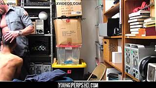 straight black twink caught with female in changing rooms gets fucked by gay security guard