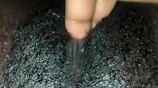 Small tit ebony solo pussy masturbation with wet lips and assfucking