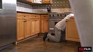 Stepdaughter sucks stuck stepdad's big cock.